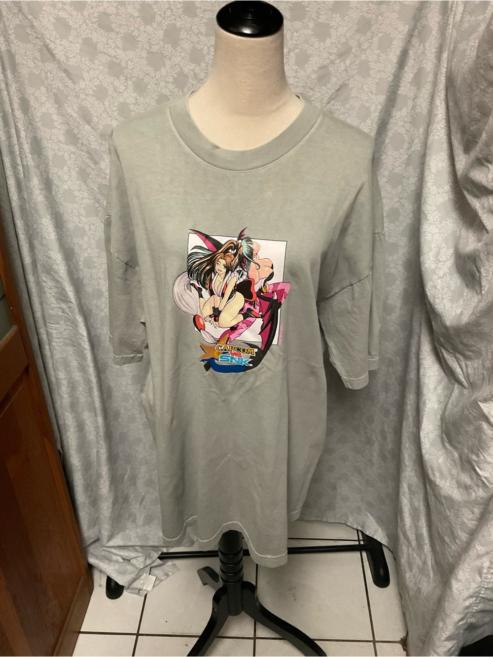 Gray Graphic Short Sleeve Tee with Colorful Anime Print
